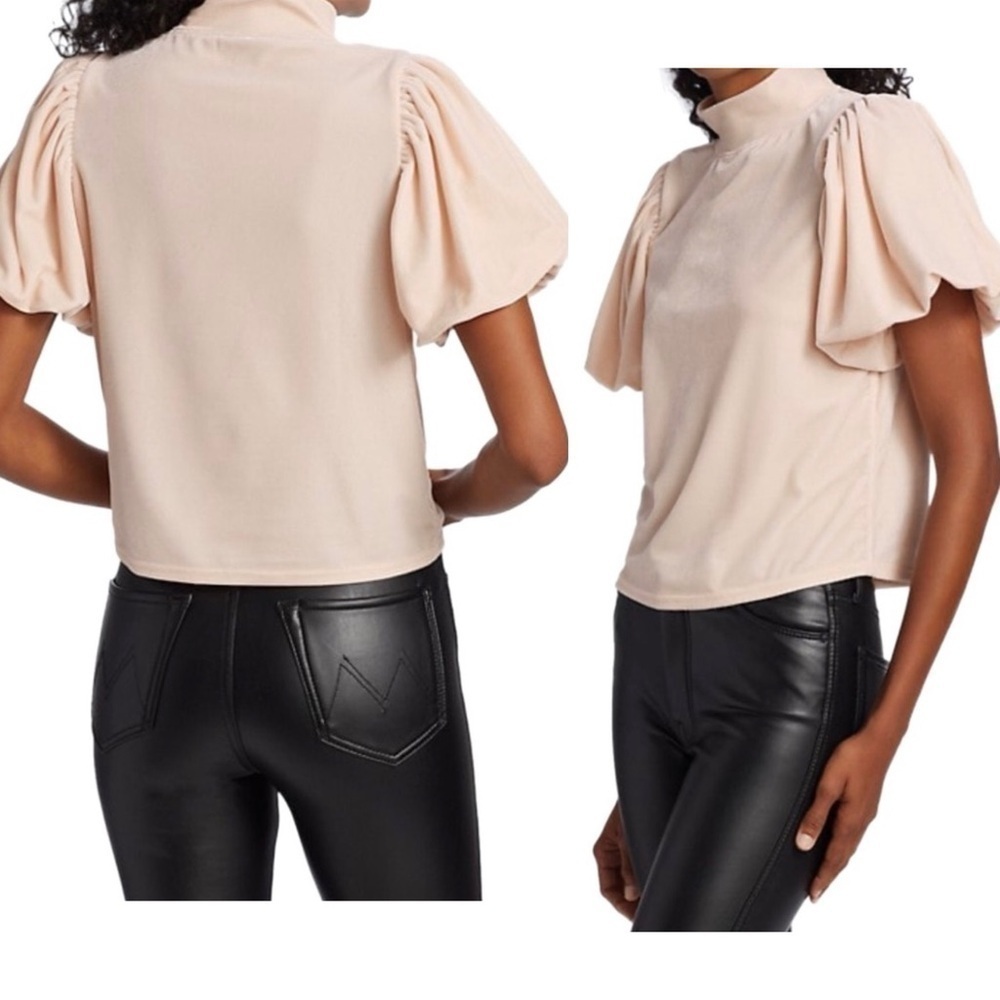 Free People Champage Toast Claudia velvet Top Puffy Sleeves Size Medium
